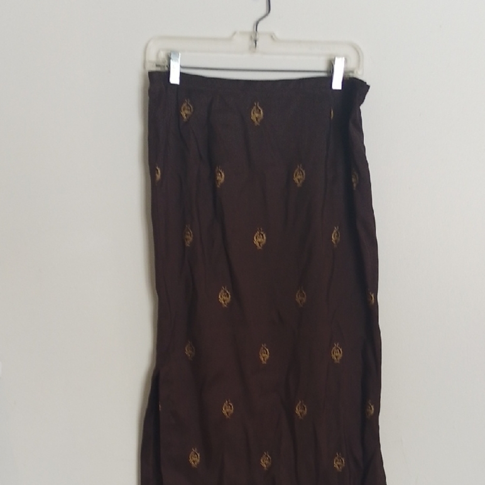 Ann Taylor Brown Maxi Skirt with Gold Embroidery